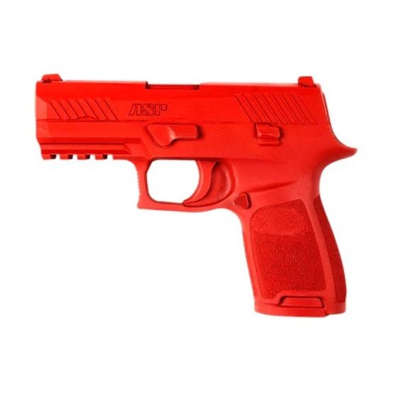 Sig P320 Compact training replica constructed from red polymer for safety.